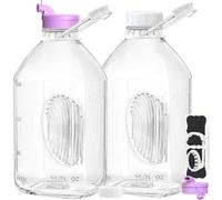 2 Pack 64 Oz Heavy Duty Glass Milk Bottle with 1 Silicone Spout and 3 Reusable Airtight SCREW LID, 2 Qt Glass Water Bottle with 2 Exact Scale Lines - Milk Jug Pitcher - 1/2 Gal Juice Bottles
