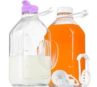 2 Pack 64 Oz Heavy Duty Glass Milk Bottle with Dispenser Cap and Reusable Airtight SCREW LID, 2 Qt Glass Water Bottle with 2 Exact Scale Lines - Milk Jug Pitcher - 1/2 Gal Juice Bottles