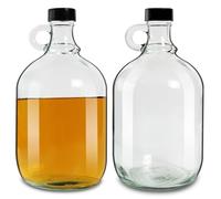 2 Pack 64oz Glass Gallon Growlers with Handle and Black Plastic Lids, Half-Gallon, Gallon Glass Fermenting Jug, 1/2 Gallon Water Jug for Kombucha, Home Brew, Vanilla Extract, Beer, Soda,Cider (Clear)