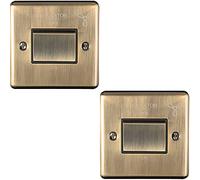 2 PACK | 6A Extractor Fan Isolator Switch -POLISHED ANTIQUE BRASS & Black Trim- 3 Pole Shower Bathroom Decorative Wall Plate & Metal Rocker - On/Off Mains Power Switch For Demisting & Steam