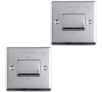 2 PACK 6A Extractor Fan Isolator Switch POLISHED CHROME & GREY 3 Pole Shower - 230V Bathroom Wetroom Fan Switch Wall Plate