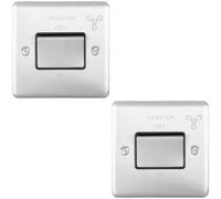 2 PACK 6A Extractor Fan Isolator Switch SATIN STEEL & Black Trim 3 Pole Shower