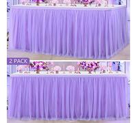 2 Pack 6ft Purple Table Skirt for Baby Shower Girl Lavender Tutu Table Skirts for Rectangle Tables or Round Tables Tulle Table Cloth for Parties Mermaid Butterfly Elephant Birthday Wedding Decorations