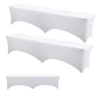 2 Pack 6ft White Stretch Spx Folding Bench Covers - Wrinkle Resint Removable & Washable Chair Covers for Weddings Parties Craft Shows & Events