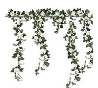 2 Pack 7.2FT Artificial Rose Garland, Artificial Flower Vine Hanging Rose Garlands for Outdoor Indoor Wedding Wall Badroom Decoration (White)
