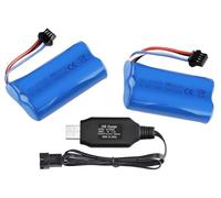 2 Pack 7.4v 2S 2000mah Li-ion Battery RC Rechargeable Batteries 18650 15C SM-4P 4 Pin Plug Connector with USB Charger Set for RC Car off road Truck Jumper Vehicle Drone JJRC Wltoys Hosim