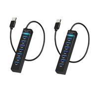 2 Pack 7 Ports USB Hub, Multiple Port USB Adapter with Indictor Light, High Speed Data Transmission Docking Station, Compatible with Mouse, Keyboard, Printer, Windows, MacOS, Linux