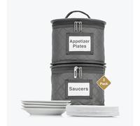 2 Pack - 7" Saucer Storage Case - China Storage Container - Stackable With Padded Interior to Store your Dinnerware Dishes - 24 Felt Dividers Included - Great for Small Plates, Bowls, Appetizer Plates
