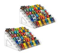 2 Pack 7-Tier Toy Cars Display Shelf for Hot Wheels Clear Toy Cars Display Case for 1/64 Scale Model Cars Model Car Display Organizer Hold 63 Model Car Storage Holder Container Shelf (Only Case)