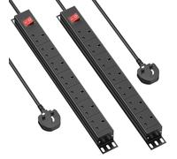 2 Pack - 7 Way Power Strip Surge Protector with 3m Extension Lead, Rack Mount 19 inch Power Socket with Switch, Wall Mount Power Strip for Home, Office and Industrial Use, Black