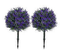 2 Pack 70cm Artificial Boxwood Topiary Ball Trees With Red Flowers & Ground Spike, Faux Greenery Shrubs Fake Plants For Outdoor Garden Patio Yard D