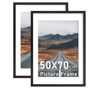 2 Pack 70x50cm Picture Frames with A2 Mount, Black 50x70cm Photo Frames, Poster Frame with Safe Perspex Front, Wall Mounting