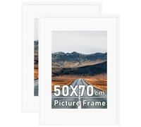 2 Pack 70x50cm Picture Frames with Removable A2 Mount, Black 50x70cm Photo Frames, Poster Frame with Safe Perspex Front, Wall Mounting