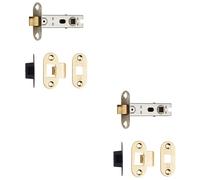2 Pack - 76mm Bolt Through Tubular Door Latch Rounded Strike Plate Forend Polished Brass