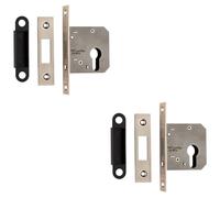 2 Pack - 76mm Residential Euro Profile Deadlock - Satin Nickel Fire Door Rated Lock