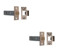 2 Pack - 76mm Standard Tubular Door Latch Square Strike Plate & Forend Florentine Bronze