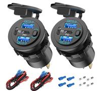 2 Pack 78W 4 Port USB 12V Car Charger, Super Fast Dual PD3.0 & QC3.0 Multiple USB C Port for Car Cigarette Lighter Replacement 12 Volt Socket for Boat Marine Motorcycle