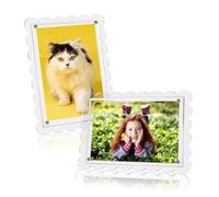 2 Pack 7x5 Magnetic Acrylic Photo Frames, Clear Double-Sided Picture Frames, Freestanding Horizontal & Vertical Display, No Installation for Tabletop Home Office, Ideal Small Gifts for Family Friends