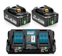 2 Pack 8.0Ah 18V Replacement Batteries with 6A Dual Port Charger | Replacement for Makita 18V LXT Cordless Tools, fit with BL1860B BL1860 BL1850 BL1840 BL1830B BL1830 BL1820 BL1835 BL1845