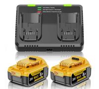 2 Pack 8.0Ah 20V battery Replacement for Dewalt Batteries and Charger, | 6A Dual Port Fast Charger Compatible with Dewalt Battery with DCB182 DCB184 DCB101 DCB105 DCB107 DCB112 DCB115 DCB203