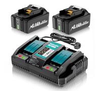 2 Pack 8.0Ah BL1830B 18V Batteries + 6A DC18RD Dual Fast Charger, Replacement for Makita 14.4V-18V BL1815 BL1830 BL1840 BL1850 BL1860, Fits DC18RC DC18SF DC18RCT DC18RF for Cordless Power Tools