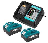 2 Pack 8.0Ah Replacement Battery, Compatible with Ma-kita 18V Battery, with Type-C Port & LED Indicator, for Cordless Tool Battery-Non Original (2 Pack 8.0Ah Batteries with Charger)