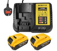 2 Pack 8.0Ah Replacement Battery for Dewalt 18V Battery with Charger, Compatible with Dewalt 18V Series Cordless Power Tool Replace for DCB200 DCB184 DCB101 DCB107 DCB112 DCB105