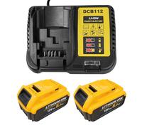 2 Pack 8.0AH Replacement for Dewalt battery 18V,with charger & LED Indicator,Replacement for DCB184 DCB182 DCB180 DCB200 DCB184 battery for power tools