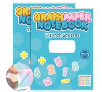 2 Pack 8.5”×11” Colored Graph Paper Pad Math Graph Paper Notebook 1/2 Inch Squares Large Quad Ruled Grid Colored Grid Notebook Exercise 60 Sheets for Kids Dyslexia School Handwriting Planning