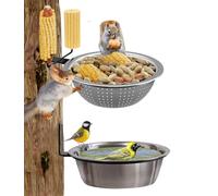 2 Pack 8.5" Squirrel and Bird Feeder for Outside Tree/Fence, Removable Metal Bowl Feeder with Drainage Holes, Adding 1 for Squirrel Watering or Bird Bath/Swim, Sturdy Easy Clean Feeders for Outdoor