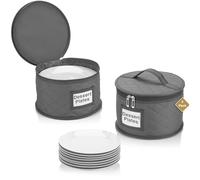 2 Pack 8" Bowl and Dessert Plate Storage Cases - China Storage Container - Stackable With Padded Interior to Store and Transport Your Fine China Dinnerware Dishes - 24 Felt Pads Included - Gray