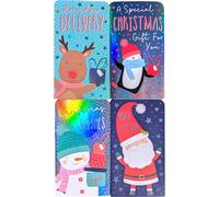 2 Pack - 8 Christmas Money Wallets with Red Envelopes - Santa, Snowman, Reindeer & Penguin Foil Designs - Gift Card & Cash Holders - for Kids & Adults - 16 x 9 cm - Pre-Printed Message Inside