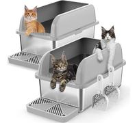 2 Pack 8" Deep Stainless Steel Litter Tray, Extra Large & Deep Stainless Steel Cat Litter Tray for Multipul Cats, Metal Cat Litter Box with Anti-Leakage High Wall, Cat Box Easy Cleaning