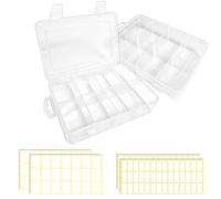 2 Pack 8 Grids Bead Organizers and Storage, Plastic Organizer Box with Removable Dividers and Labels, Tackle Box Container for Jewelry, Crafts, Small Parts and Electronics(Clear)