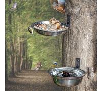 2 Pack 8 Inch Bird Feeders and Squirrel Feeder Outside Hanging Tree Mounted Bird Feeding Station with Water Bowl for Wall Mounted, Stainless Steel Bowl for Outdoor Fence, Deck