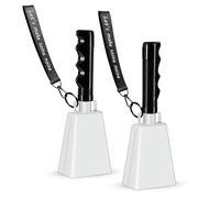 2 Pack 8 Inch Cowbell Noise Makers with Handle and Wrist Strap - Loud Steel Cheering Cow Bells for Sporting Events, Football Games, Parties, Concerts & More (White)