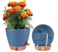 2 Pack 8 inch Plant Pots, Plastic Self Watering Planters with Drainage Holes, Deep Reservoir, Water Level Indicator, Modern Decorative Flower Pots for Indoor Outdoor Plants (Navy Blue, 8 inch)