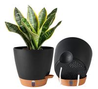 2 Pack 8 Inch Pots for Plants Indoor, Plastic Self Watering Planters with Drainage Holes, Water Level Indicator & Deep Reservoir, Decorative Flower Po