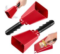 2 Pack 8 Inch Steel Cow Bell with Handles, Cheering Cowbells Noise Maker Large Steel Bell with Handles for Sports Events, Football Games, Concert, School Graduation,Party（Red)