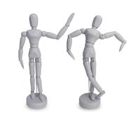 2-Pack 8" Wooden Mannequin Figures Artists Body Dolls Statue Human Action Drawing Model Posable Mini Art Manikin Stop Motion Figure, Wooden Dummy Gifts for Drawing, Painting, Sketching/Grey