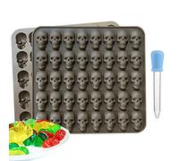 2 Pack 80 Cavity Mini Skull Gummy Silicone Mold, DIY Non-Stick Kitchen Kids Candy Melts Wax Melt Mould Fun Silicone Candy Mould for Halloween Parties（Brown）