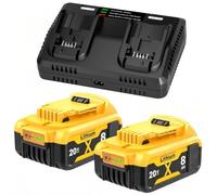 2 Pack 8000mAh Replacement Batteries for Dewalt 20V + 6A Dual Port Charger | Compatible with Dewalt DCB184 DCB180 DCB181 DCB182 DCB200 DCB201 DCB204 Battery for Power Tools, With LED Indicator