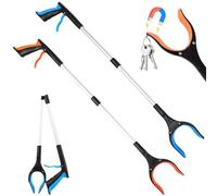 2 Pack 83cm/32.68" Long Litter Pickers Grabber Stick, Foldable Helping Hand Grabbers for Disabled, Elderly and Adults with 360°Rotating Head and Magnetic Claw(Color:Blue+Orange)