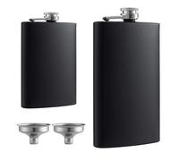 2 Pack 8oz & 12oz 304 Stainless Steel Hip Flask Set Leakproof with Funnels | Matte Black Finish, Rust & Corrosion Resistant, Pocket Sized, Attached Screw Cap, Easy to Clean, Multi Occasion Use