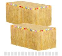 2 Pack 9 Ft Grass Table Skirts,Grass Skirt,Table Skirt,Hawaiian Grass Skirts Natural Table Skirt for Party Hawaiian Party Birthday Tropical Beach Party Decorations Supplies, 9 Ft X 2.5 Ft