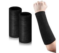 2 Pack 9 Inch Long Sweatbands Black Large Sweatbands Wrist Sweatbands for Men Women Weight Loss Football Workout (Black)
