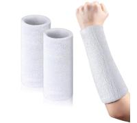 2 Pack 9 Inch Long Sweatbands White Large Sweatbands Wrist Sweatbands Bulk for Men Women Sports Tennis Football Workout Weight Loss
