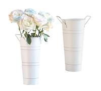 2 Pack 9 Inch Vintage Metal Galvanized Flower Vase, Farmhouse French Flower Bucket Vases with Handles Tall Galvanized Metal Planter Bucket for Home Decor.