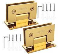 2 Pack 90 Degree Glass Door Hinges Frameless Heavy Duty Stainless Steel Shower Door Hinge Bathroom Gate Clamp for 8-12 mm Glass Shower Doors Hinge Replacement Part Wall-to-Glass (Titanium Gold)