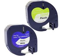 2-Pack 91201 12267 Black on White/Transparent (12 mm x 4 m) Plastic Label Tapes for Dymo LetraTag LT-100H LT-100T LT-110T QX 50 XR XM 2000 Plus Labeling Machine